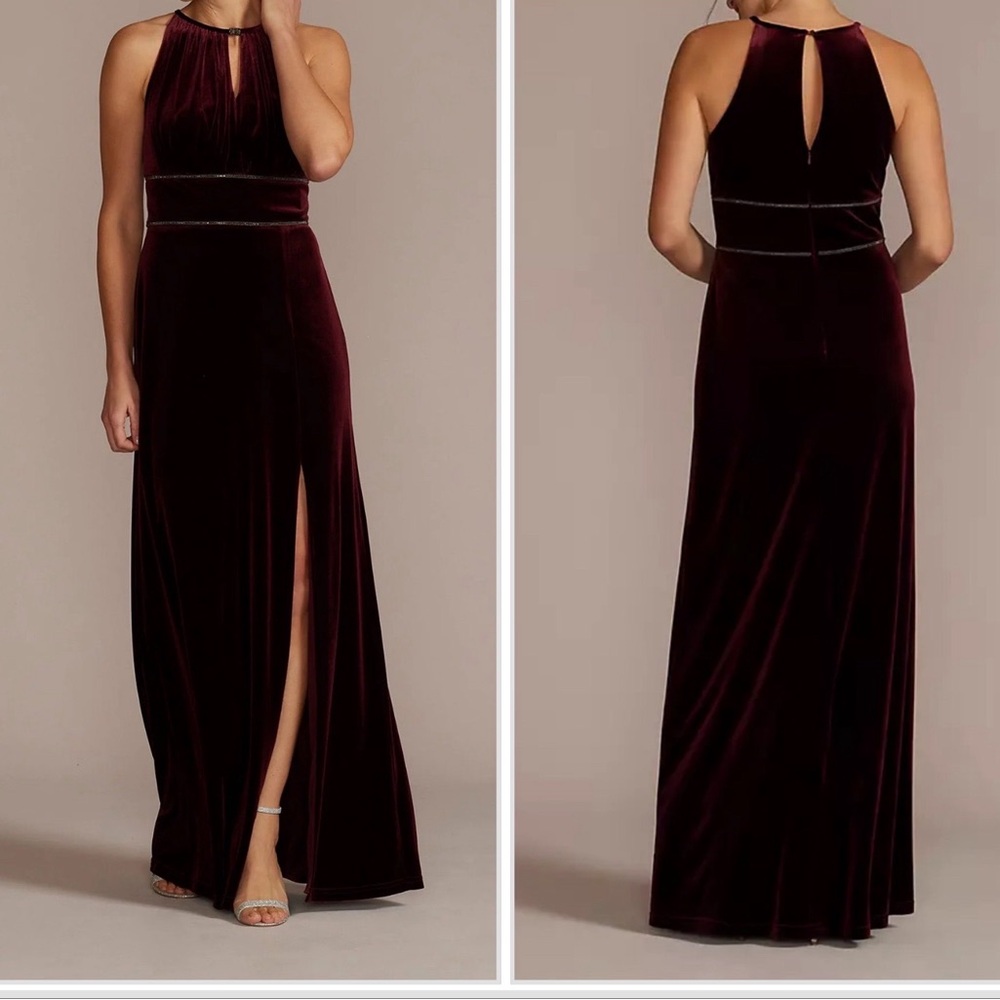 Oleg‎ Cassini David’s Bridal Velvet Burgundy Evening Gown NWT Size 8